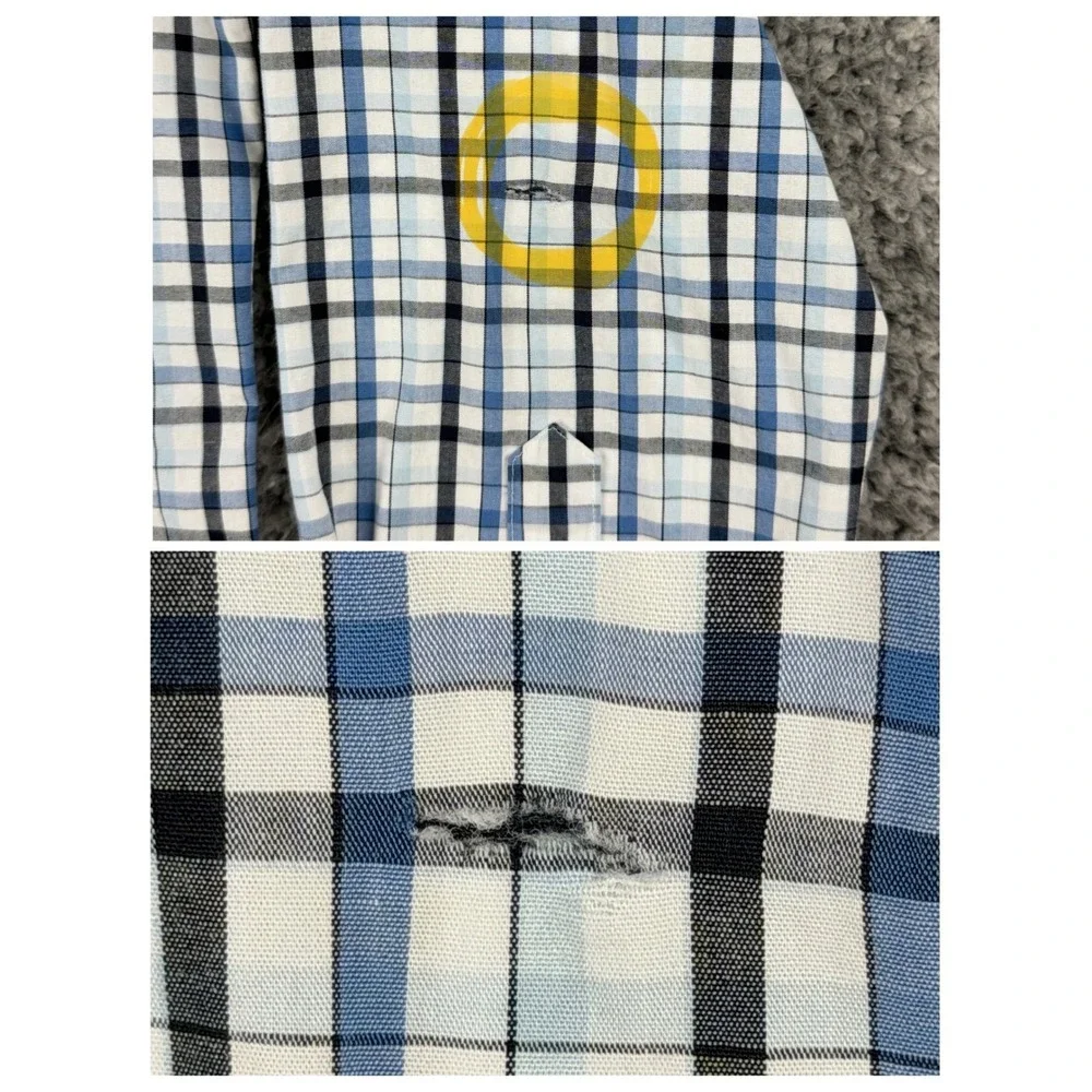 Banana Republic Men's M Blue‎ Plaid Untucked Fit Wrinkle Resistant Shirt Preppy